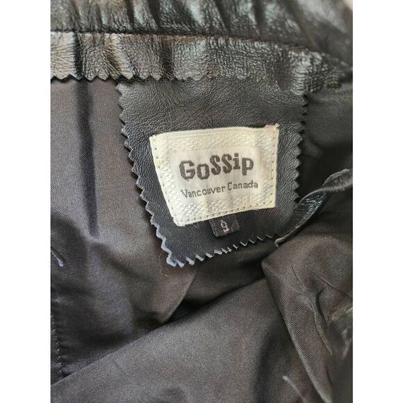 90s Vintage Black Leather Slit Skirt By GOSSIP S - Picture 2 of 6